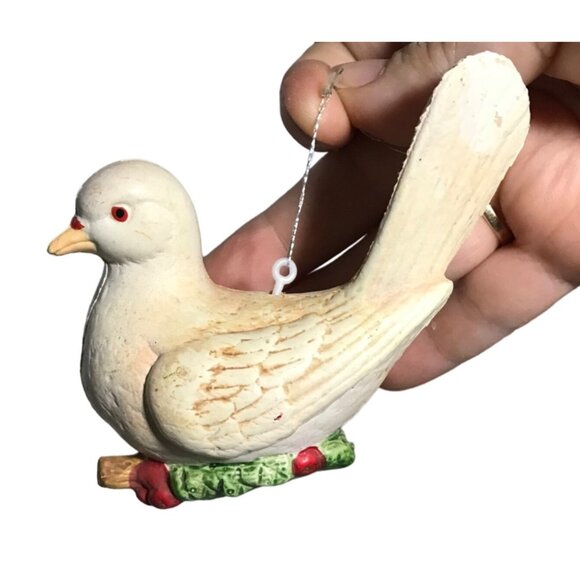 Dove Birds Christmas Tree Ornament Holly Accents Hard Plastic - Picture 3 of 12